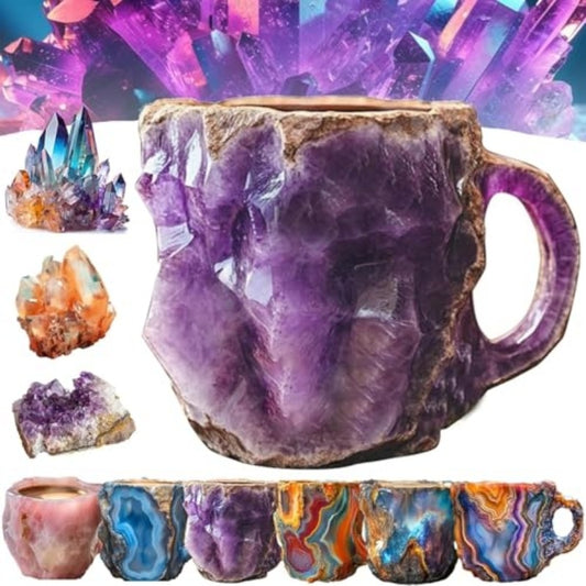 Tazas de café de cristal mineral de resina de 400 ml con asas, elegantes tazas de cristal mineral artificial para el trabajo, decoración del hogar, regalo de Navidad y utensilios de cocina.