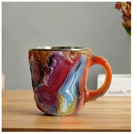Tazas de café de cristal mineral de resina de 400 ml con asas, elegantes tazas de cristal mineral artificial para el trabajo, decoración del hogar, regalo de Navidad y utensilios de cocina.