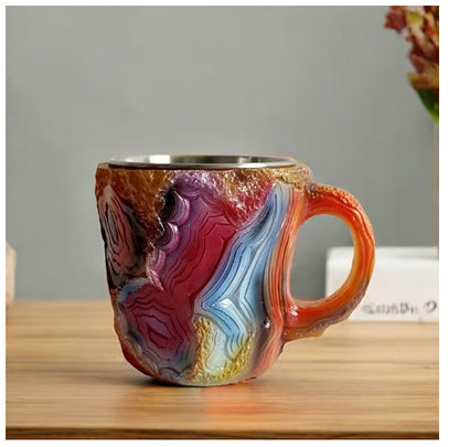 Tazas de café de cristal mineral de resina de 400 ml con asas, elegantes tazas de cristal mineral artificial para el trabajo, decoración del hogar, regalo de Navidad y utensilios de cocina.