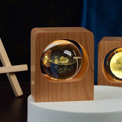 Luz nocturna de bola de cristal de haya con grabado láser 3D, diseño de alce y medusa, luces LED nocturnas con USB regulable para decoración de dormitorio, regalos y decoración del hogar.