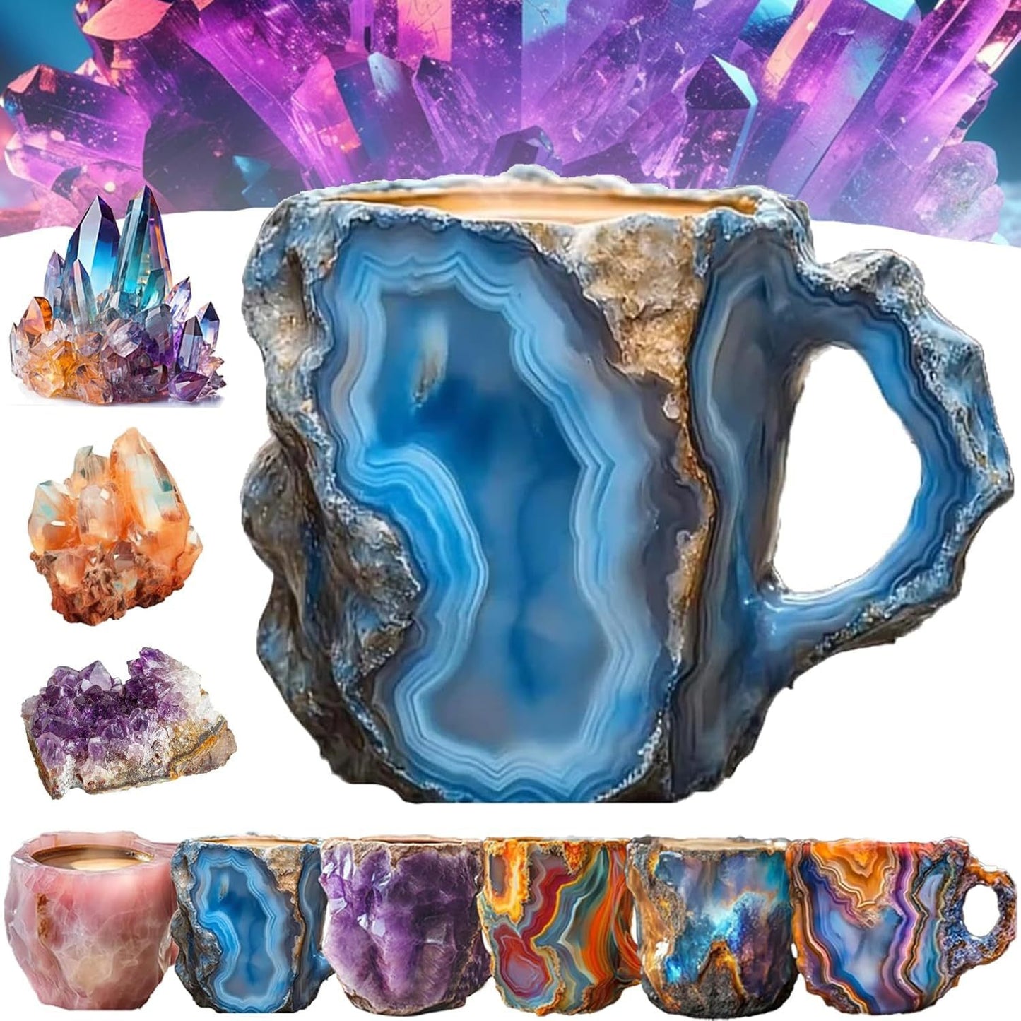 Tazas de café de cristal mineral de resina de 400 ml con asas, elegantes tazas de cristal mineral artificial para el trabajo, decoración del hogar, regalo de Navidad y utensilios de cocina.