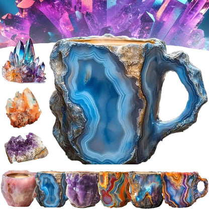 Tazas de café de cristal mineral de resina de 400 ml con asas, elegantes tazas de cristal mineral artificial para el trabajo, decoración del hogar, regalo de Navidad y utensilios de cocina.
