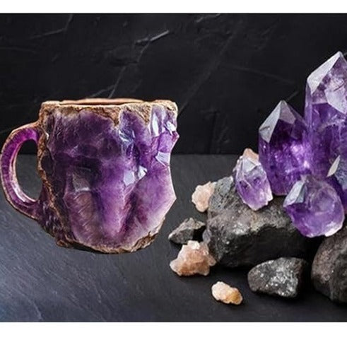 Tazas de café de cristal mineral de resina de 400 ml con asas, elegantes tazas de cristal mineral artificial para el trabajo, decoración del hogar, regalo de Navidad y utensilios de cocina.