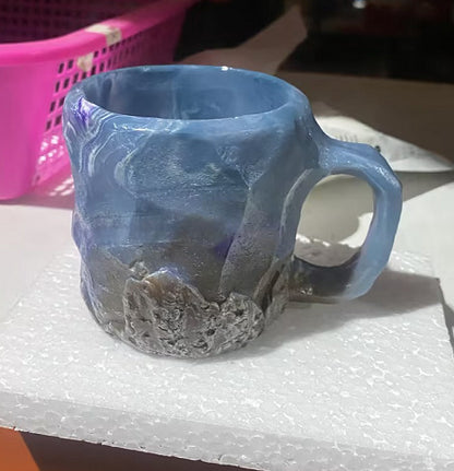 Tazas de café de cristal mineral de resina de 400 ml con asas, elegantes tazas de cristal mineral artificial para el trabajo, decoración del hogar, regalo de Navidad y utensilios de cocina.