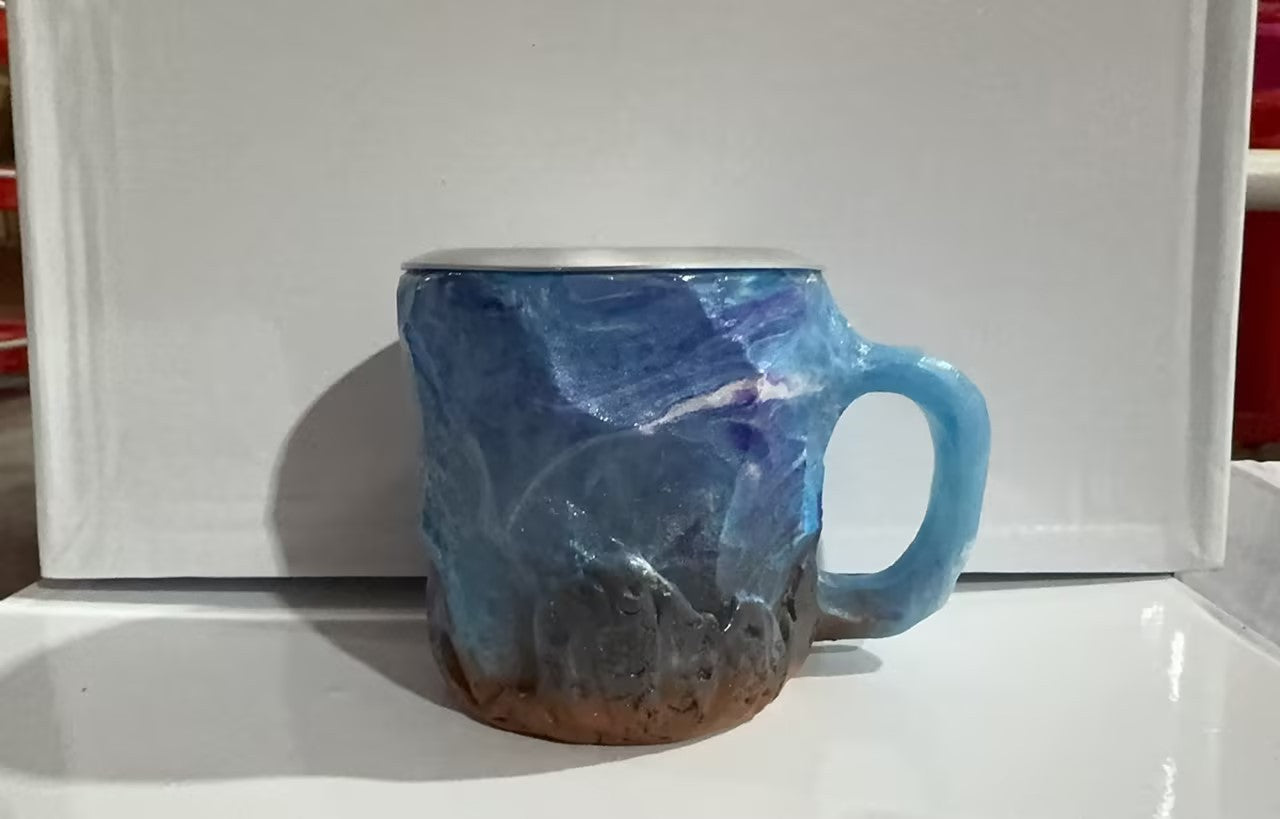 Tazas de café de cristal mineral de resina de 400 ml con asas, elegantes tazas de cristal mineral artificial para el trabajo, decoración del hogar, regalo de Navidad y utensilios de cocina.