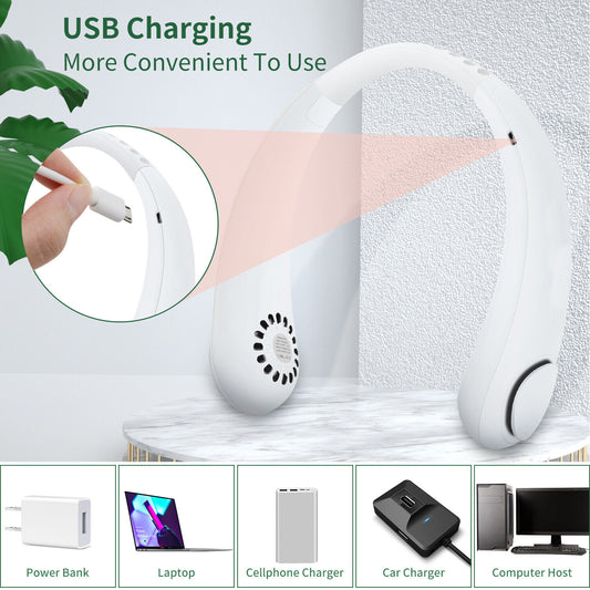 Ventilador de cuello colgante ventilador portátil de refrigeración USB sin hojas 360 grados de banda para el cuello 78 salidas de aire envolvente 4000Mah recargable