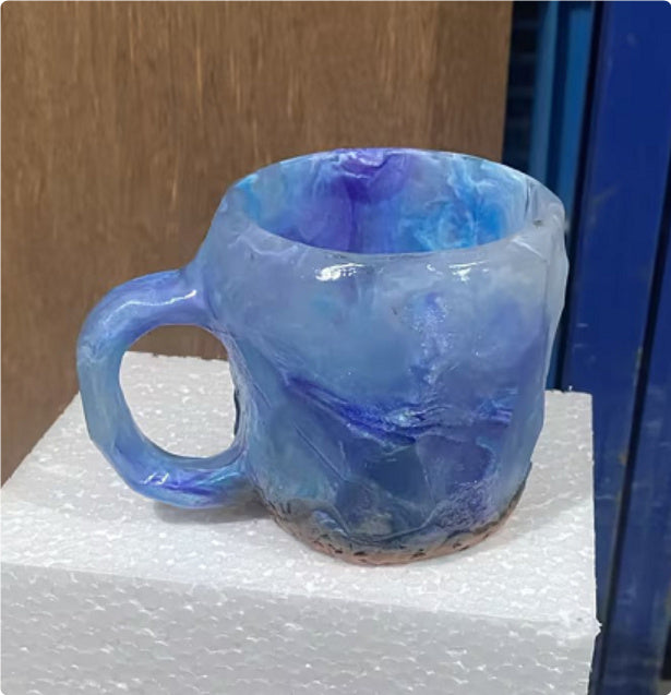 Tazas de café de cristal mineral de resina de 400 ml con asas, elegantes tazas de cristal mineral artificial para el trabajo, decoración del hogar, regalo de Navidad y utensilios de cocina.