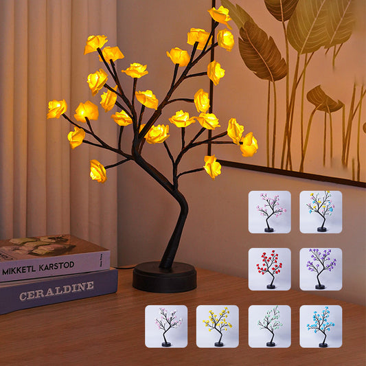Lámpara de mesa con forma de árbol de flores y rosas, luces de noche de escritorio con USB, ideal como regalo para bodas, San Valentín y decoración navideña.