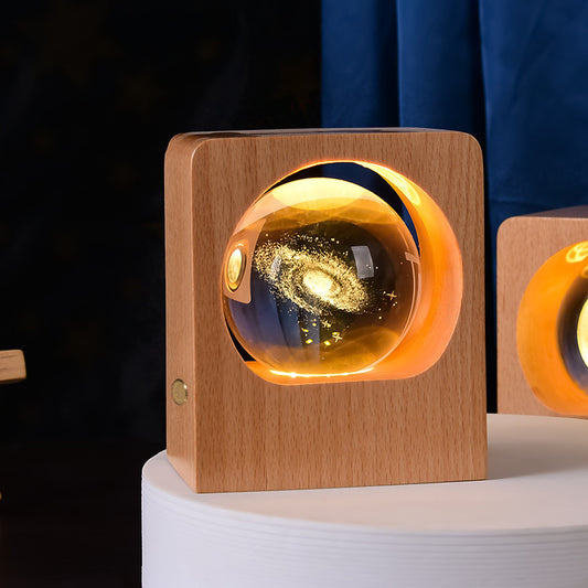 Luz nocturna de bola de cristal de haya con grabado láser 3D, diseño de alce y medusa, luces LED nocturnas con USB regulable para decoración de dormitorio, regalos y decoración del hogar.